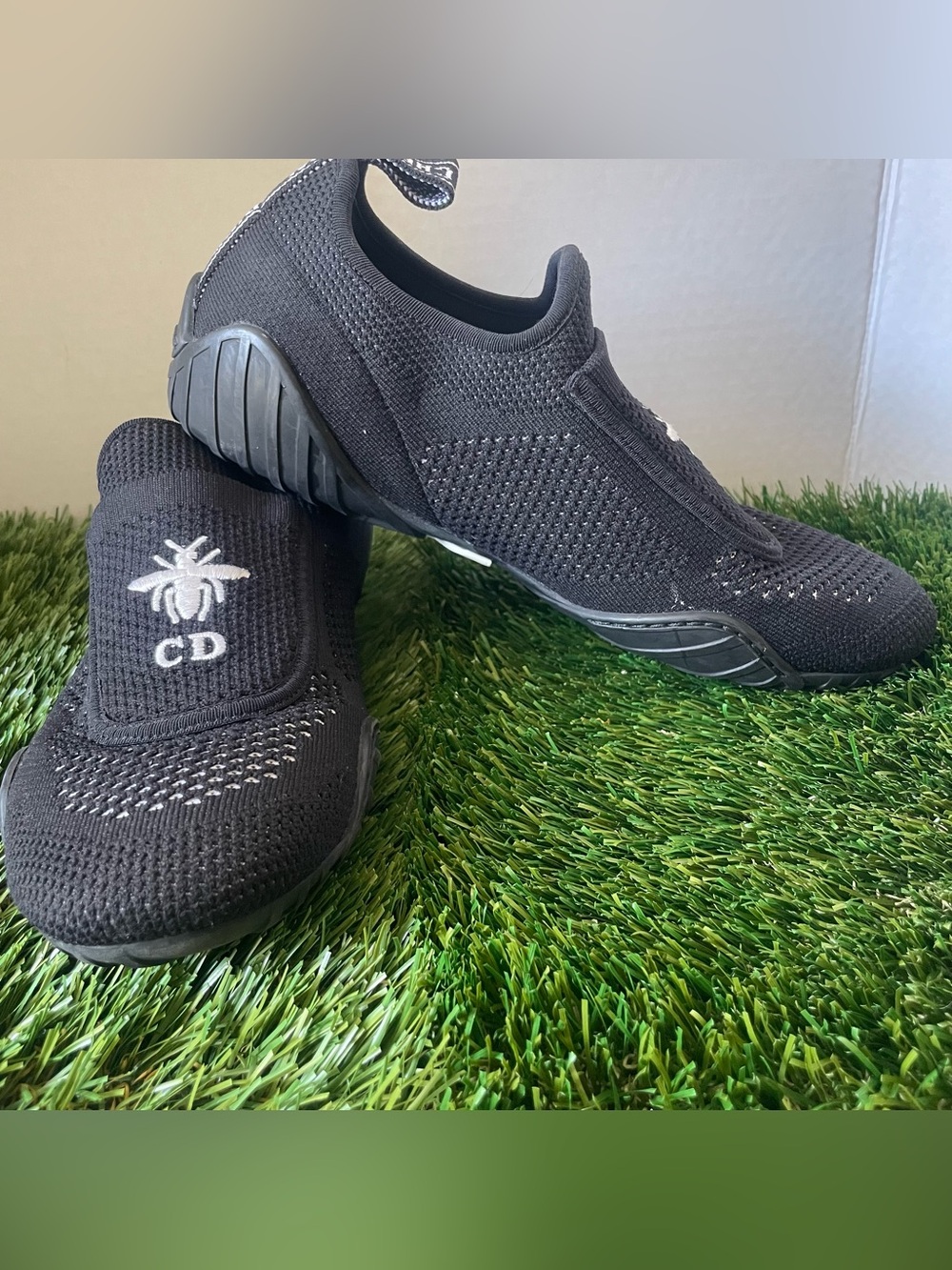 Christian Dior D-Connect Knit Slip On Sneakers Black Bee Logo Women’s EU 36.5 US